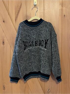 Vintage Bugle Boy Embroidered Sweater Boys Size S 8-10 Grandpa Mock Neck Preppy